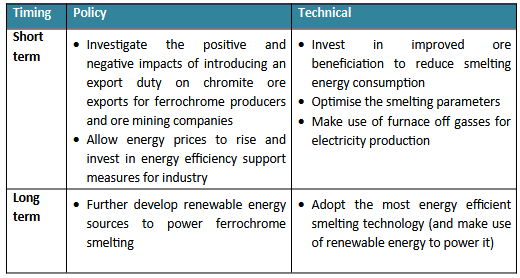 Policy and technical options table