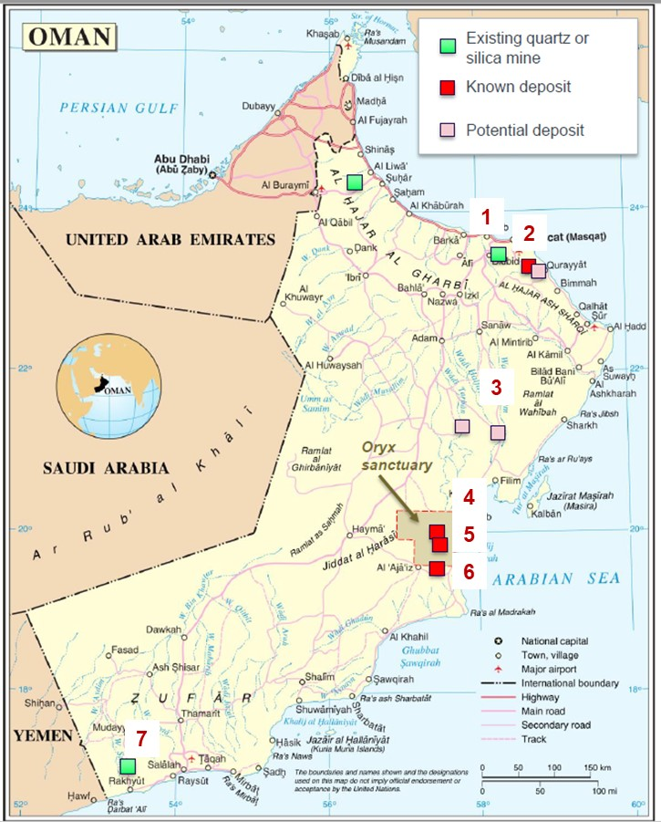 Locations of Omani silica